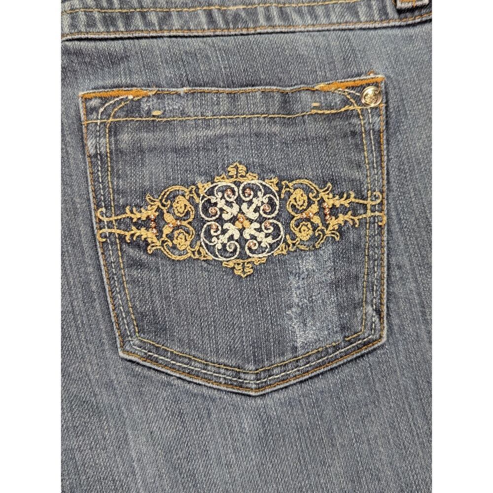 VTG Candie's Y2K Embroidered Distressed Straight Leg Jeans Med Wash Jr Sz 9 - Picture 13 of 16